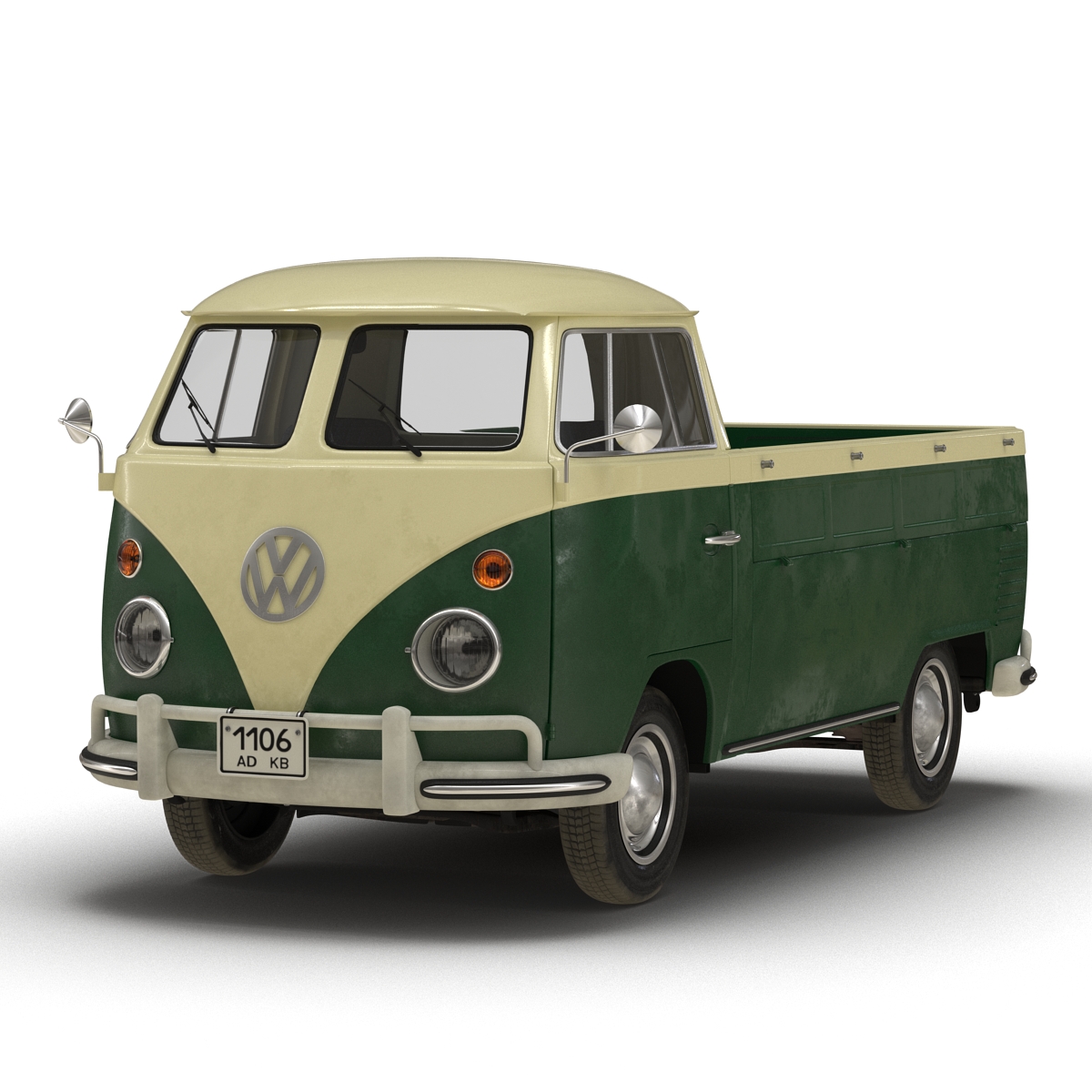 Volkswagen Type 2 Single Cab Pick Up Rigged Green 3D model
