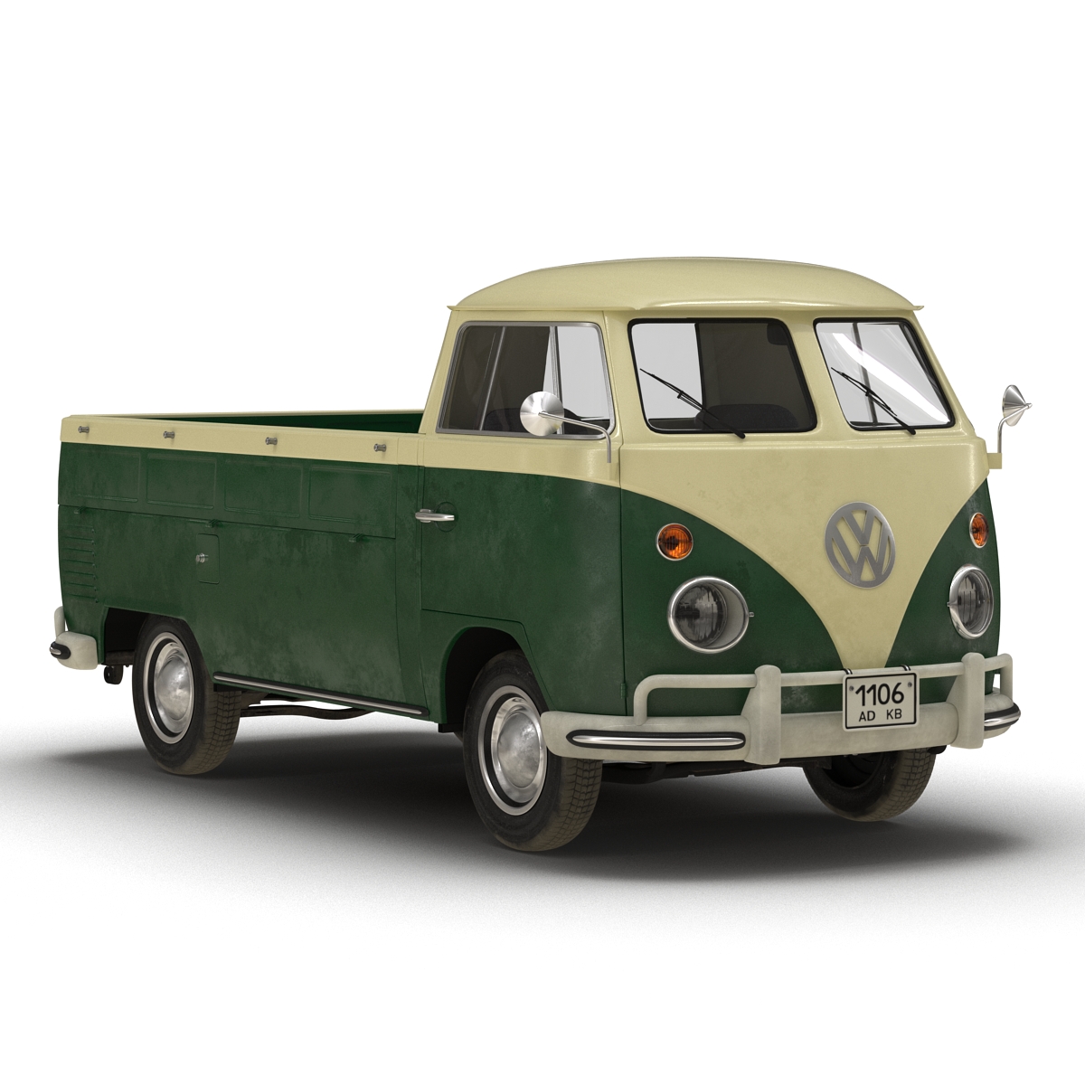 Volkswagen Type 2 Single Cab Pick Up Rigged Green 3D model