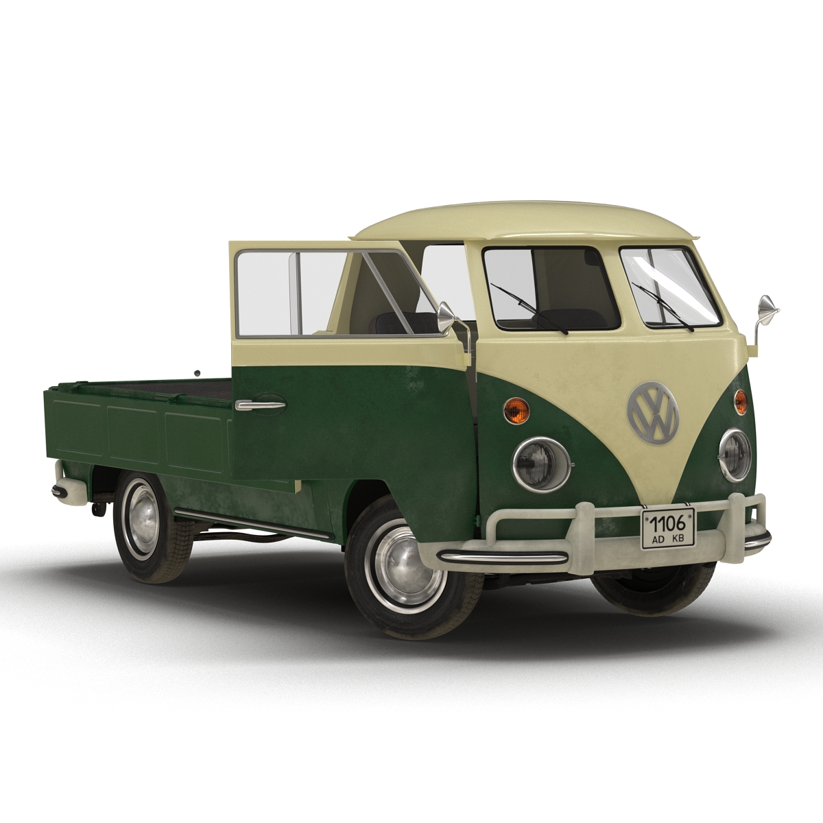 Volkswagen Type 2 Single Cab Pick Up Rigged Green 3D model