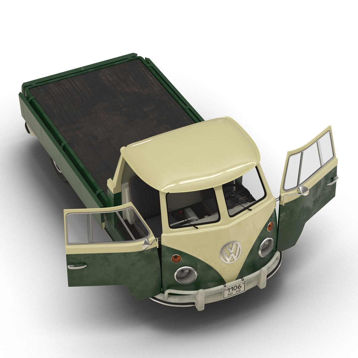 Volkswagen Type 2 Single Cab Pick Up Rigged Green 3D model