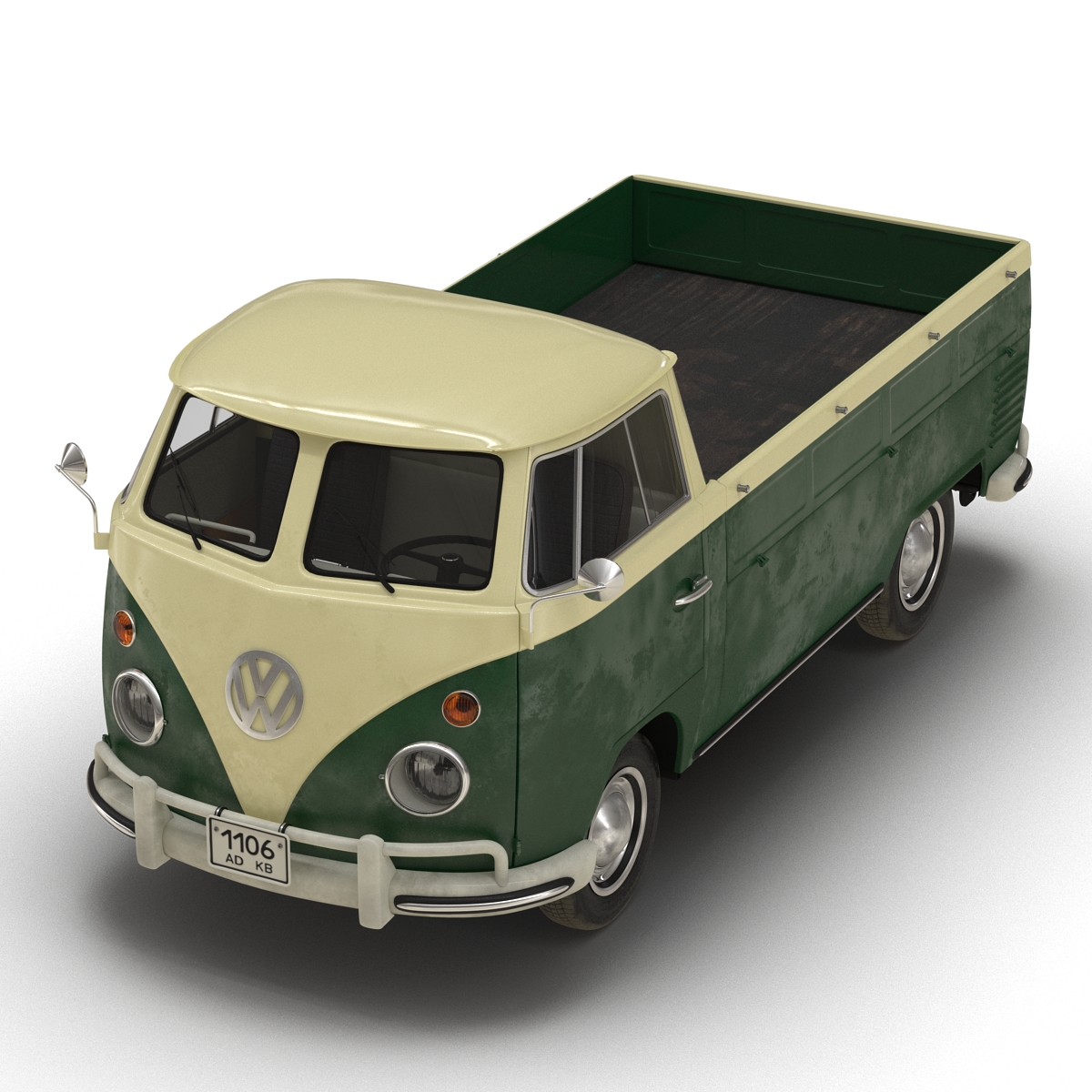 Volkswagen Type 2 Single Cab Pick Up Rigged Green 3D model