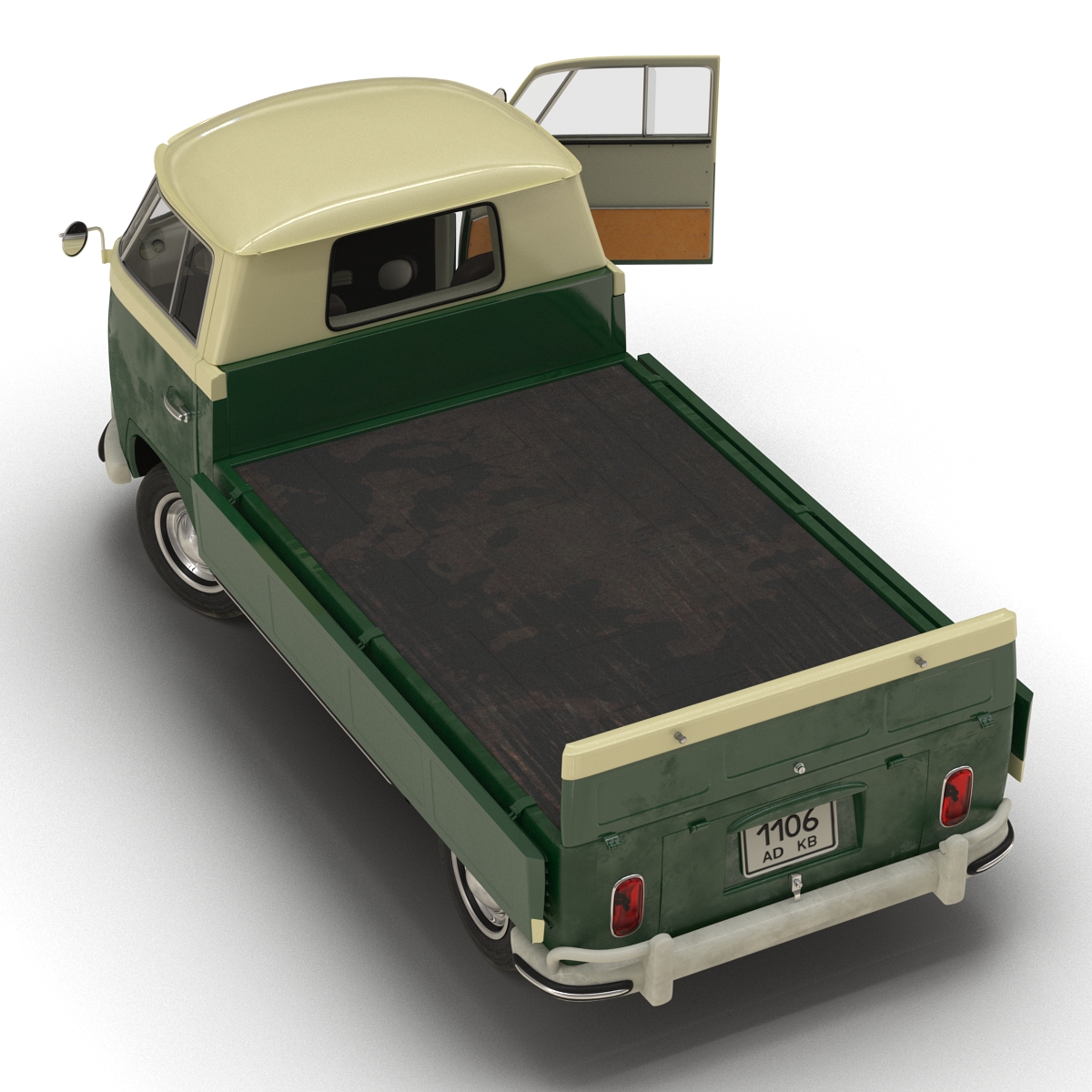Volkswagen Type 2 Single Cab Pick Up Rigged Green 3D model