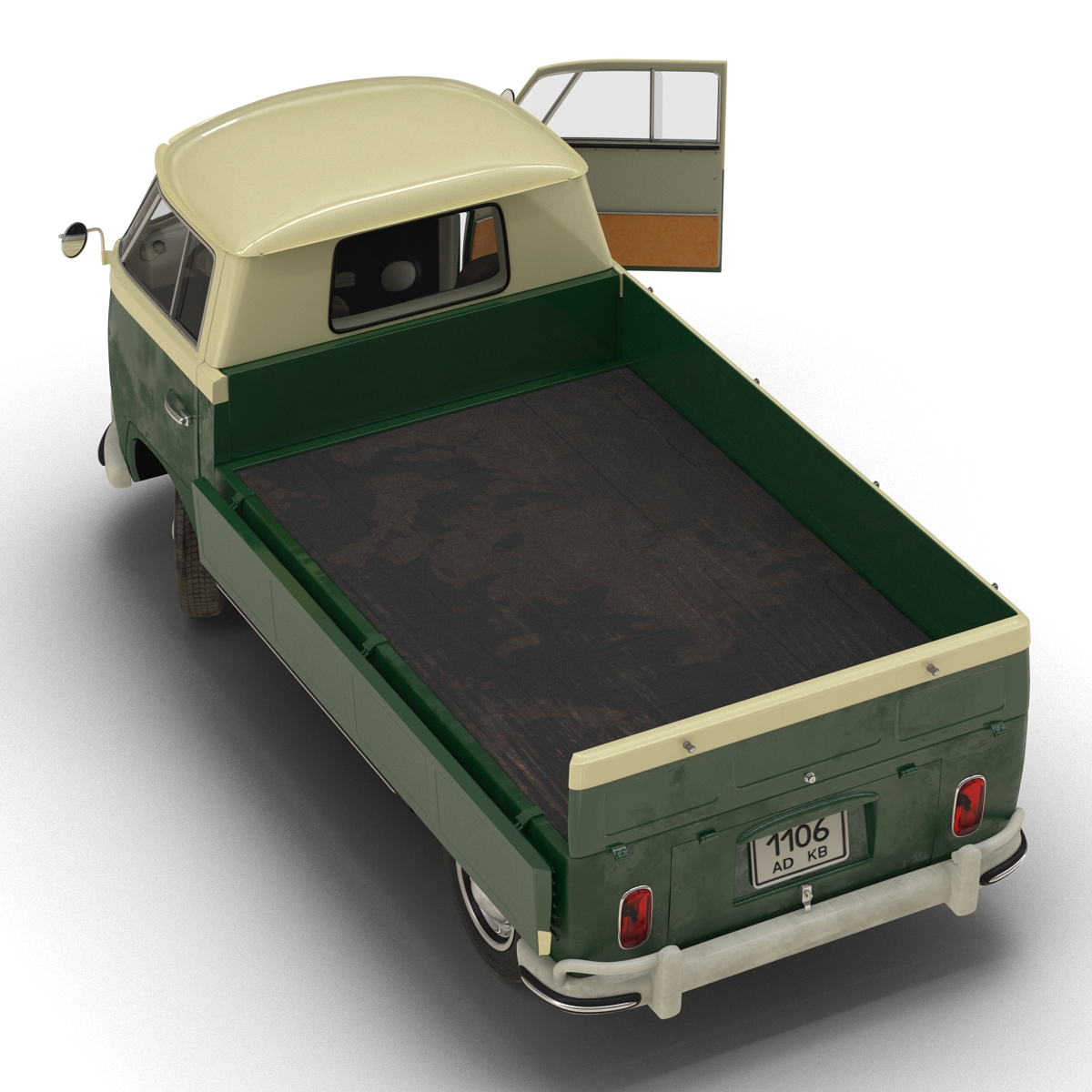 Volkswagen Type 2 Single Cab Pick Up Rigged Green 3D model