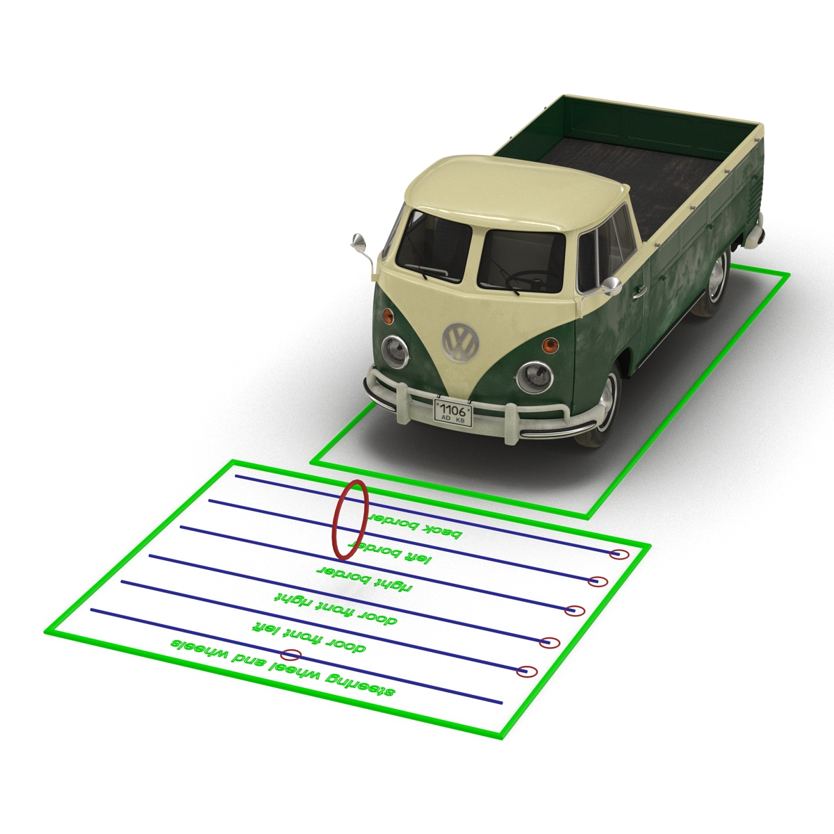 Volkswagen Type 2 Single Cab Pick Up Rigged Green 3D model
