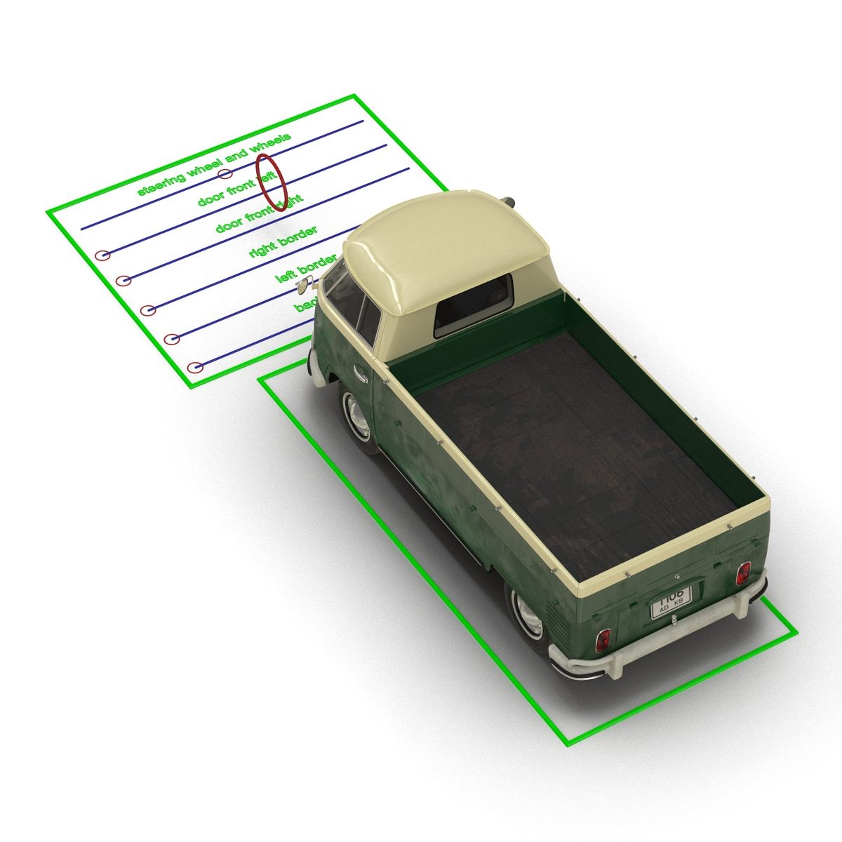 Volkswagen Type 2 Single Cab Pick Up Rigged Green 3D model