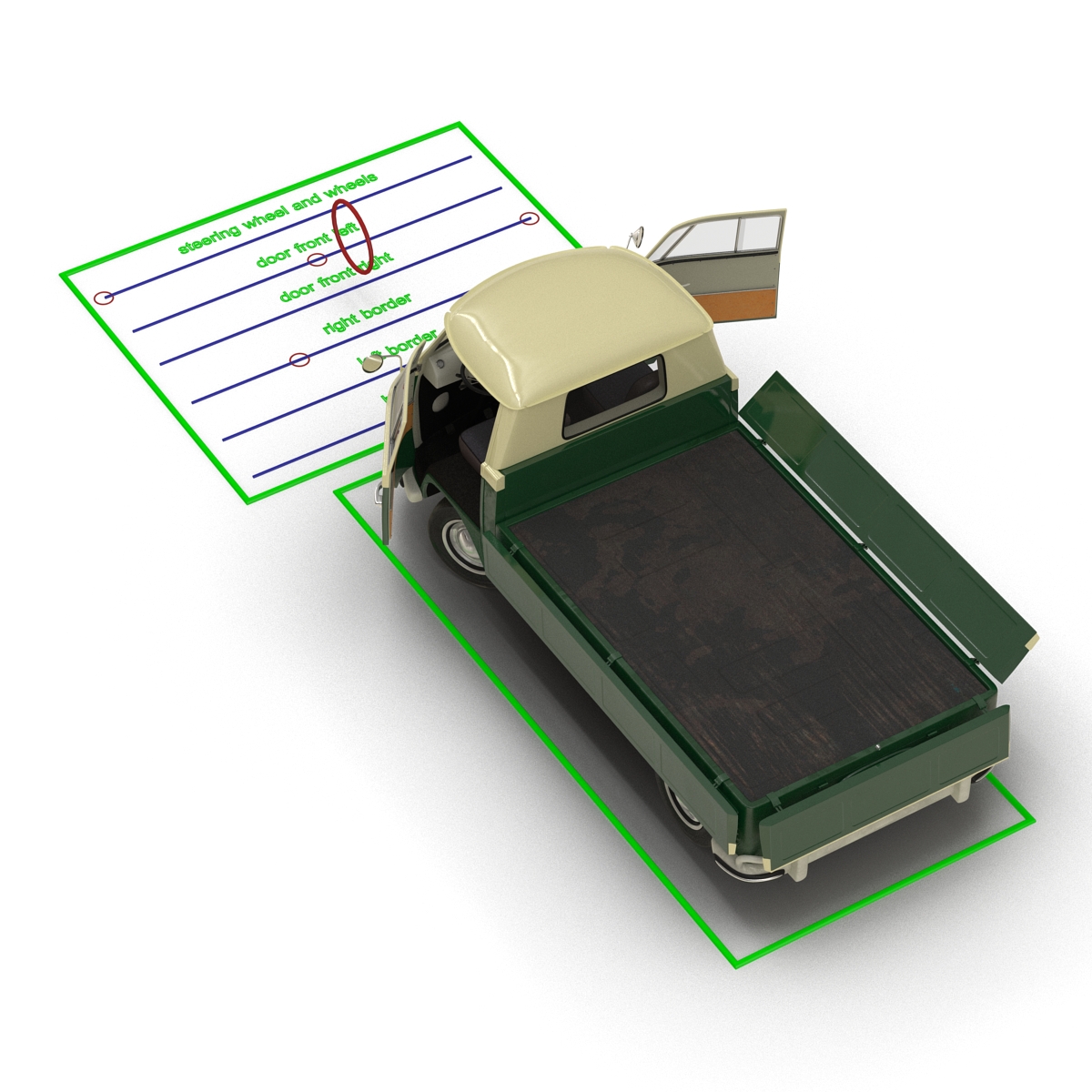 Volkswagen Type 2 Single Cab Pick Up Rigged Green 3D model