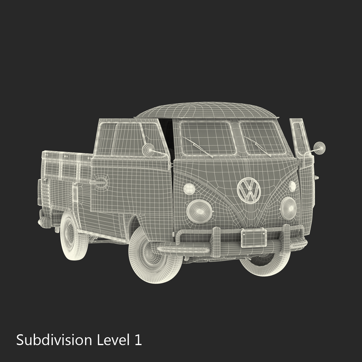 Volkswagen Type 2 Single Cab Pick Up Rigged Green 3D model