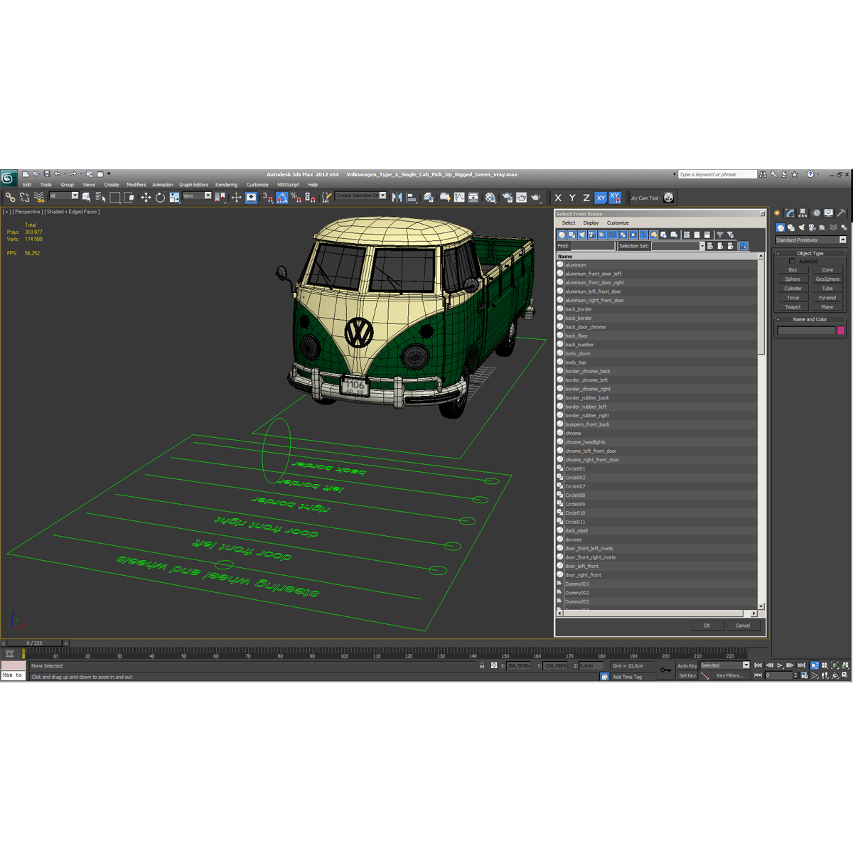 Volkswagen Type 2 Single Cab Pick Up Rigged Green 3D model