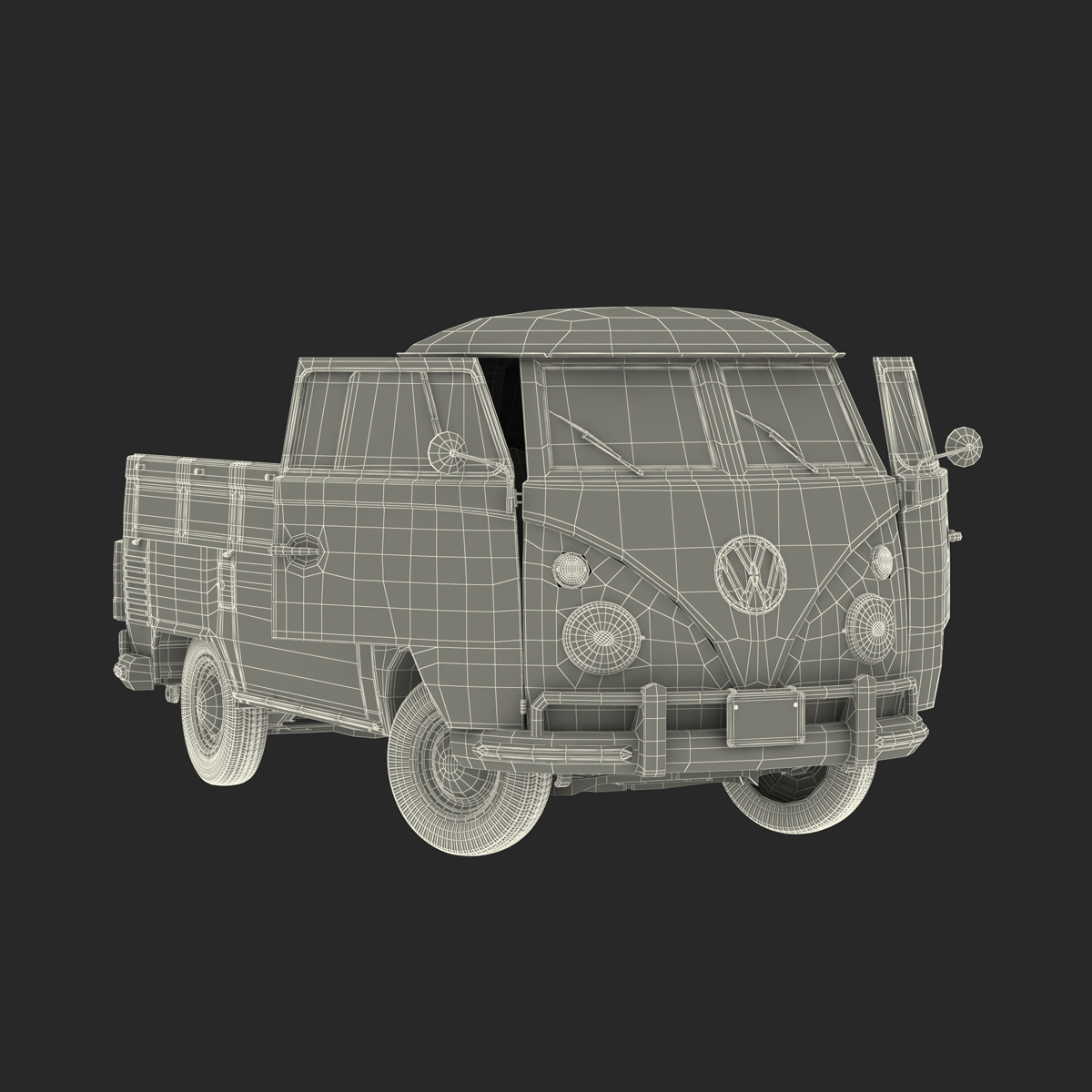 Volkswagen Type 2 Single Cab Pick Up Rigged Green 3D model