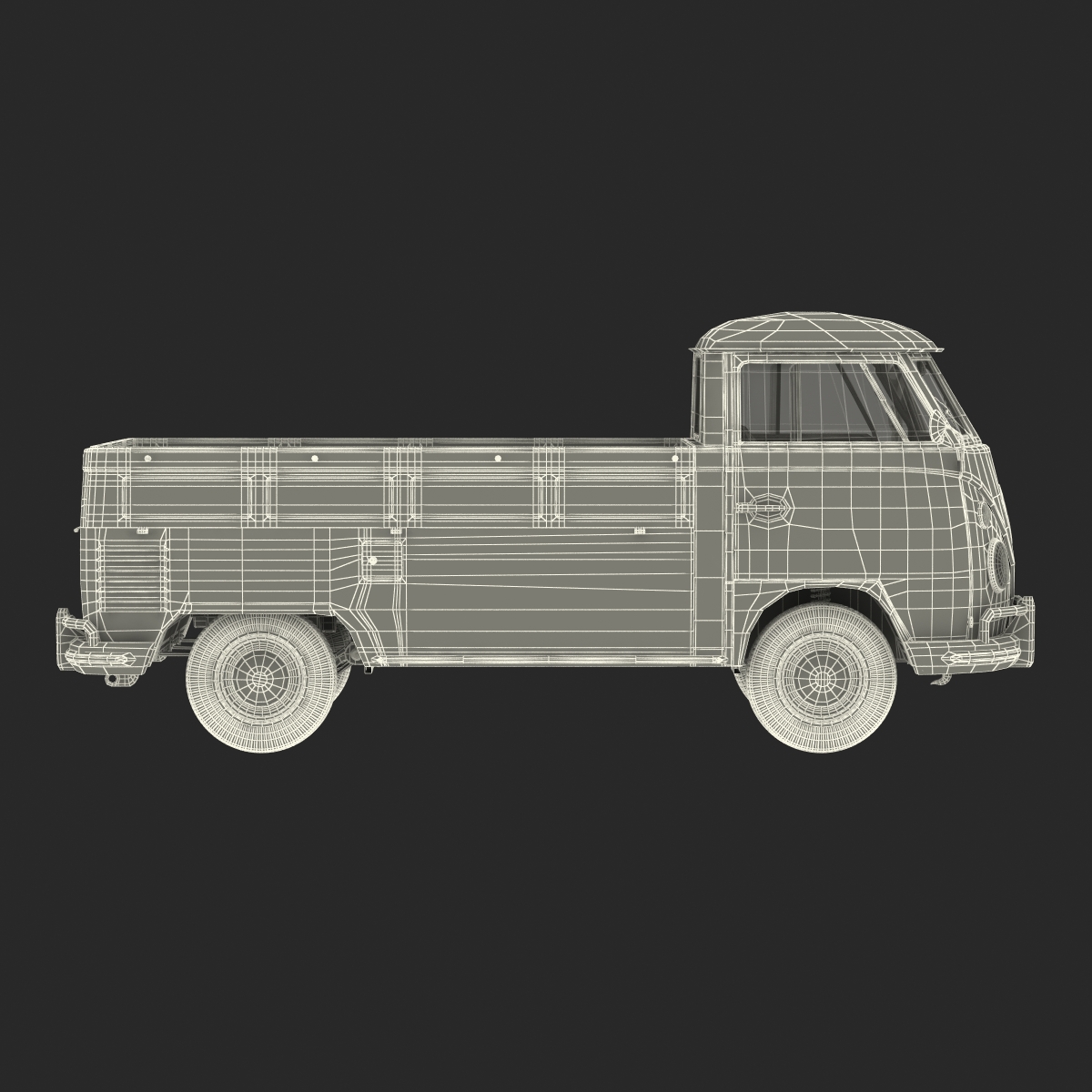 Volkswagen Type 2 Single Cab Pick Up Rigged Green 3D model