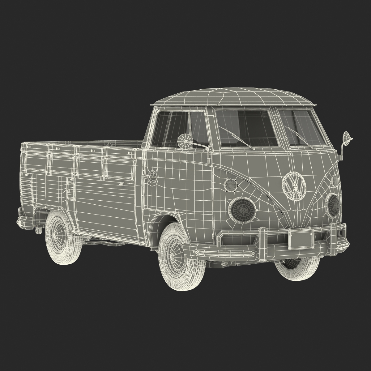 Volkswagen Type 2 Single Cab Pick Up Rigged Green 3D model