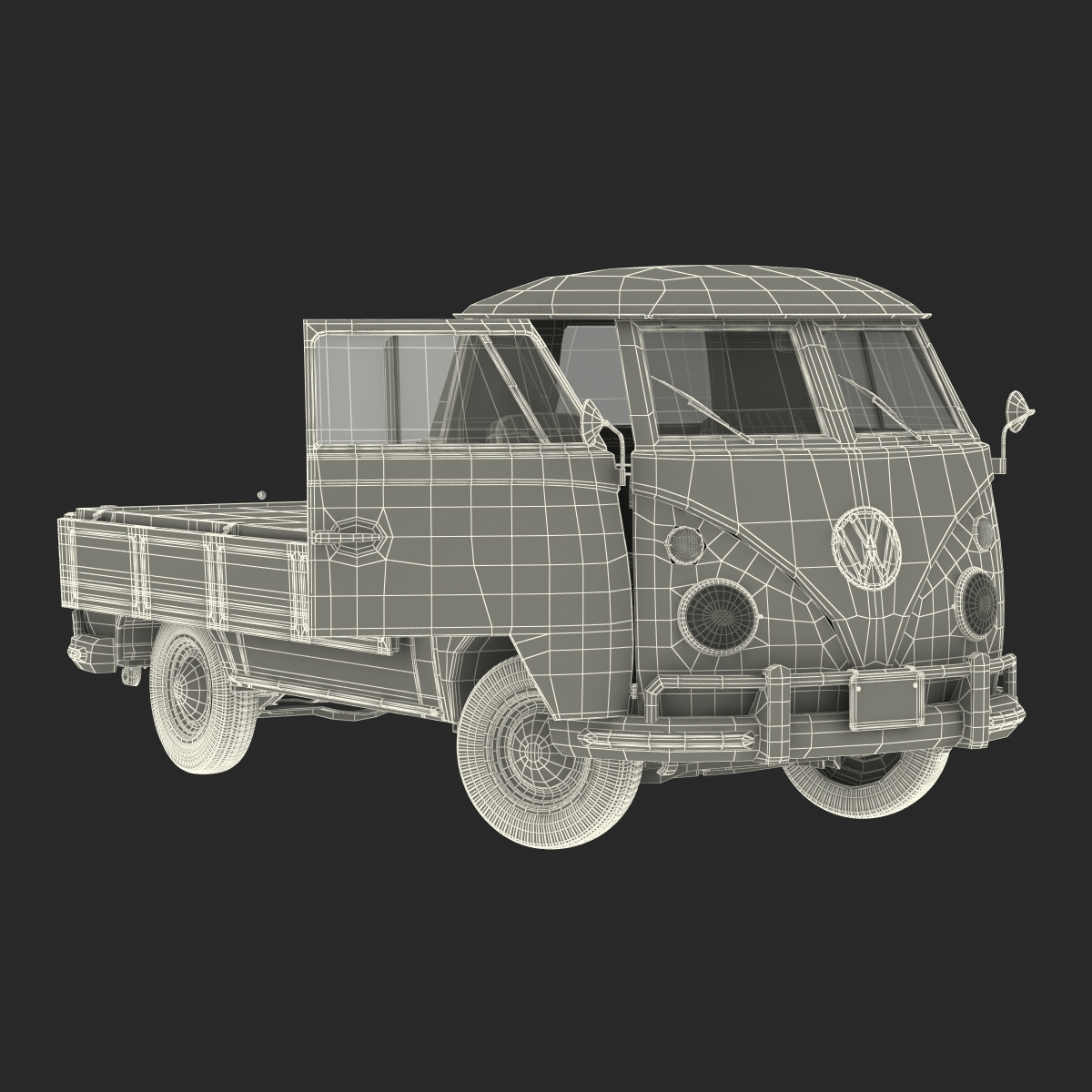 Volkswagen Type 2 Single Cab Pick Up Rigged Green 3D model