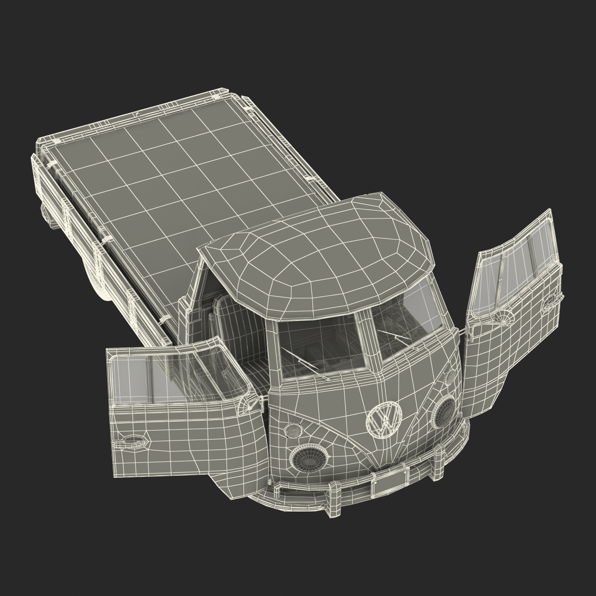 Volkswagen Type 2 Single Cab Pick Up Rigged Green 3D model