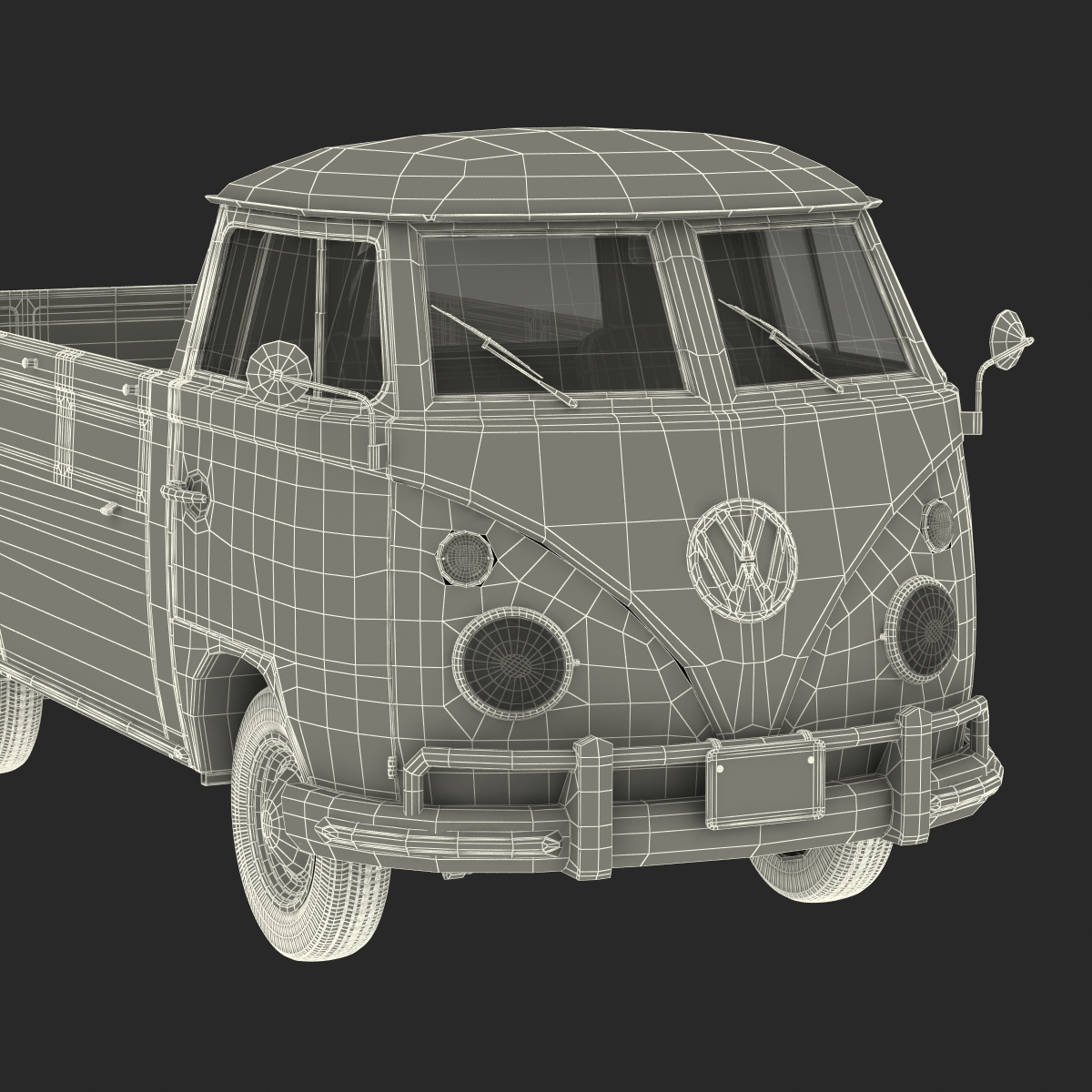 Volkswagen Type 2 Single Cab Pick Up Rigged Green 3D model