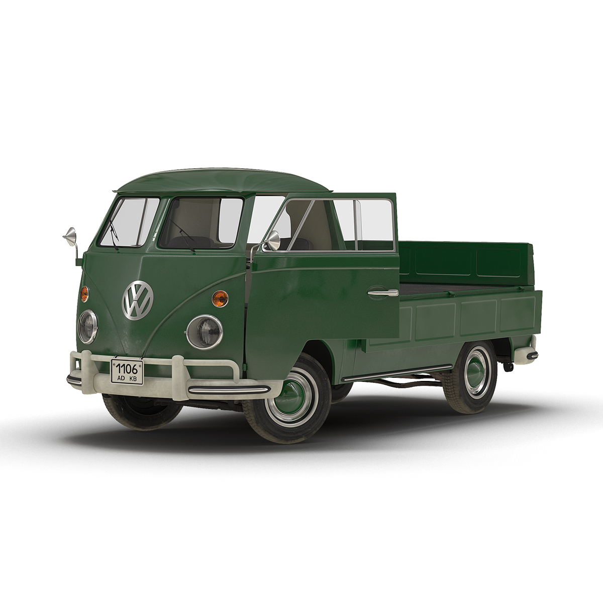 3D Volkswagen Type 2 Single Cab Pick Up Rigged Green 2
