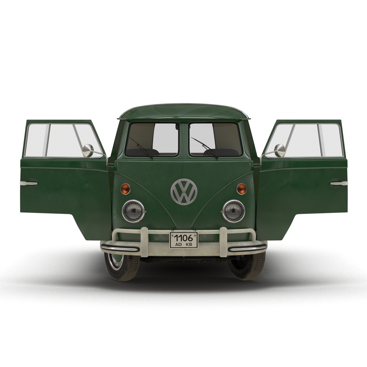 3D Volkswagen Type 2 Single Cab Pick Up Rigged Green 2