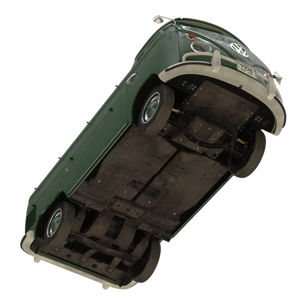 3D Volkswagen Type 2 Single Cab Pick Up Rigged Green 2