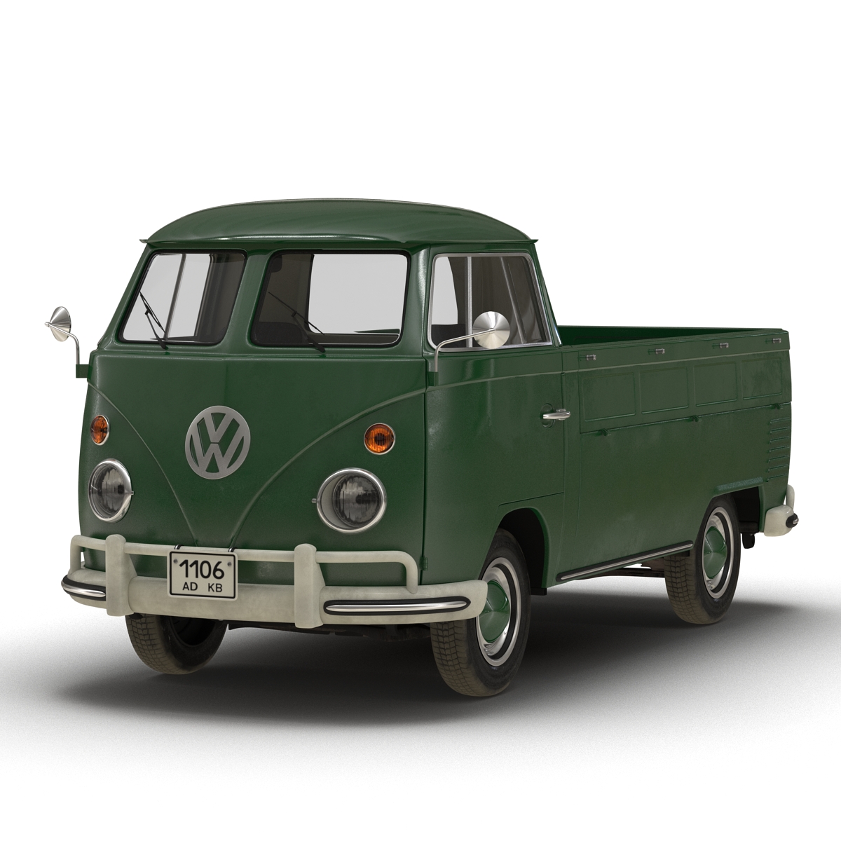 3D Volkswagen Type 2 Single Cab Pick Up Rigged Green 2