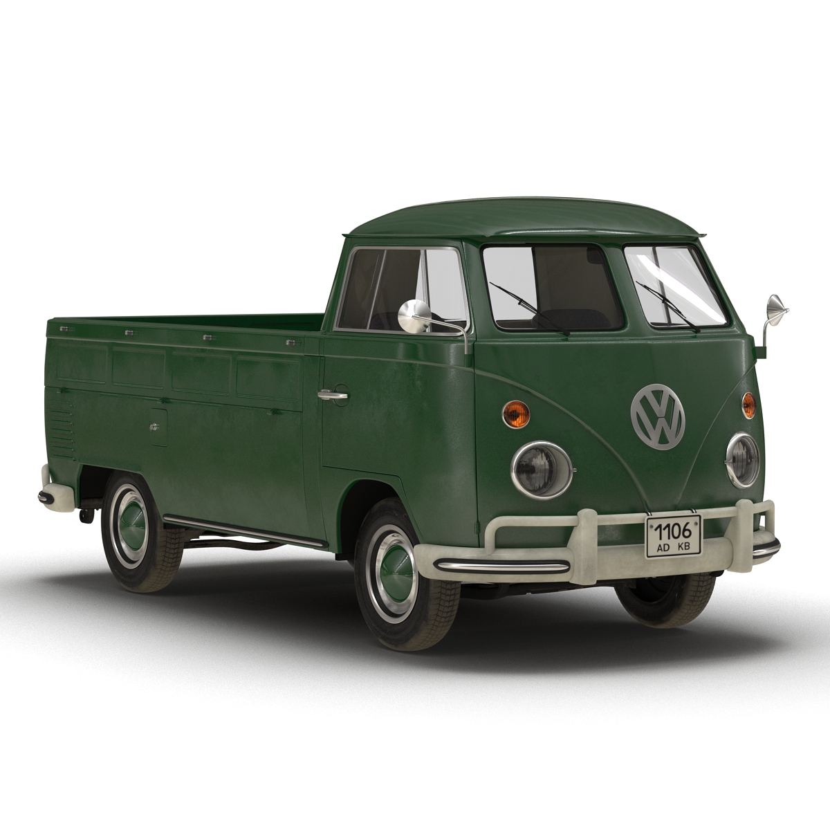 3D Volkswagen Type 2 Single Cab Pick Up Rigged Green 2