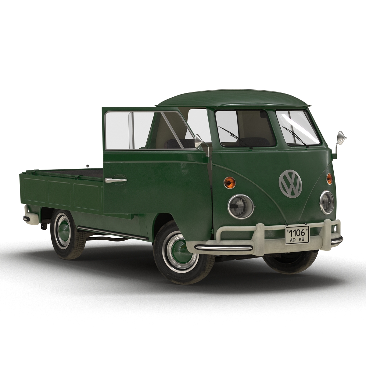 3D Volkswagen Type 2 Single Cab Pick Up Rigged Green 2