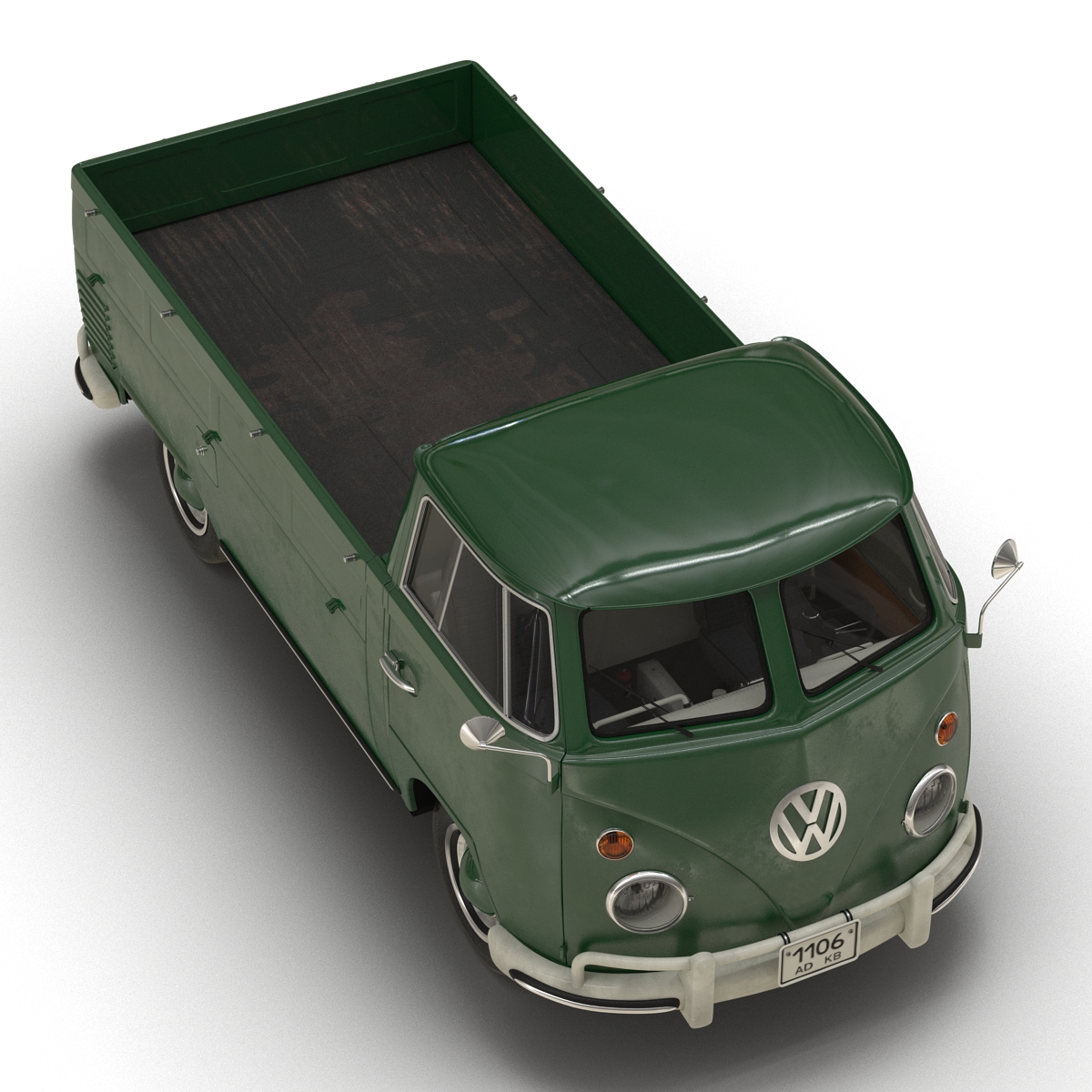 3D Volkswagen Type 2 Single Cab Pick Up Rigged Green 2