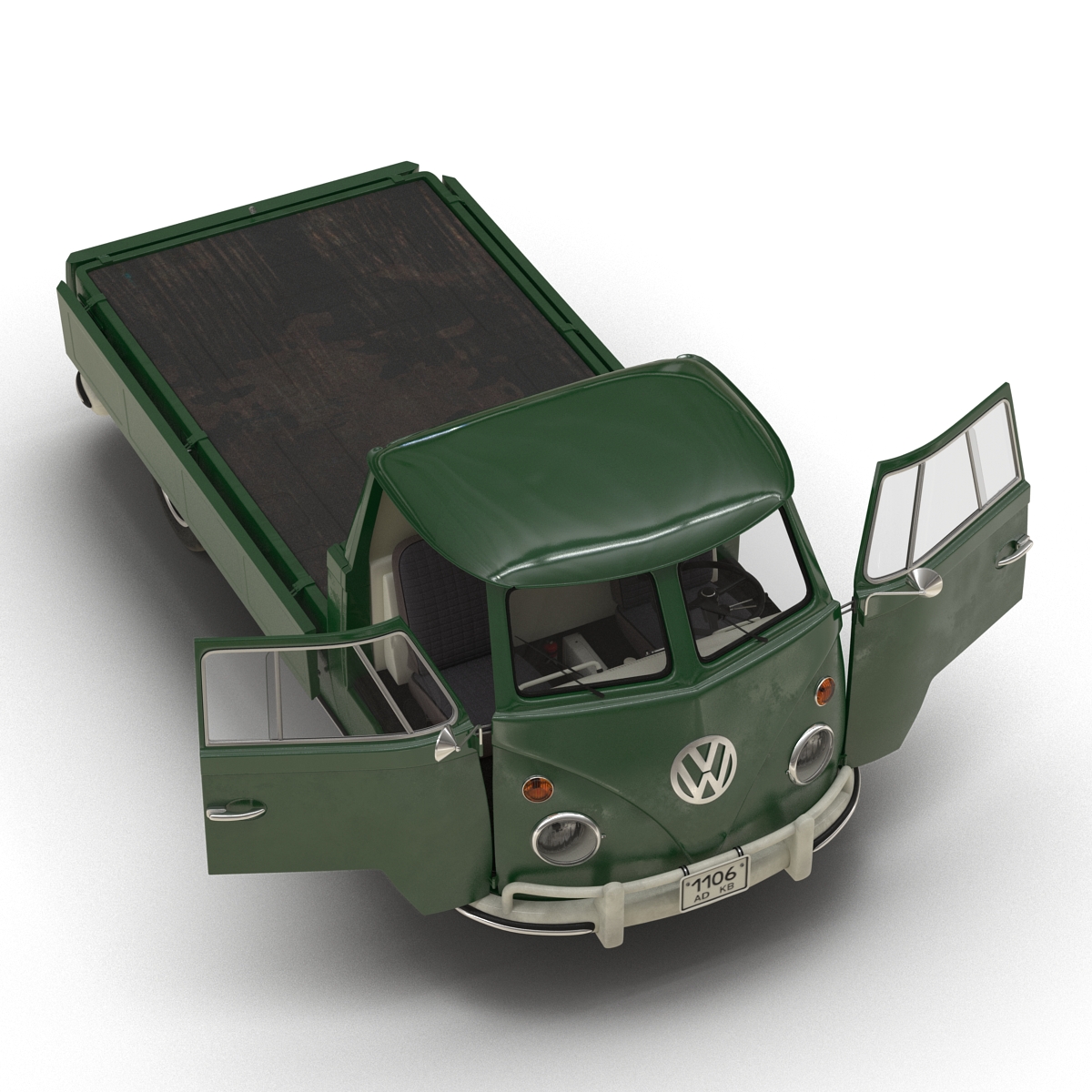 3D Volkswagen Type 2 Single Cab Pick Up Rigged Green 2