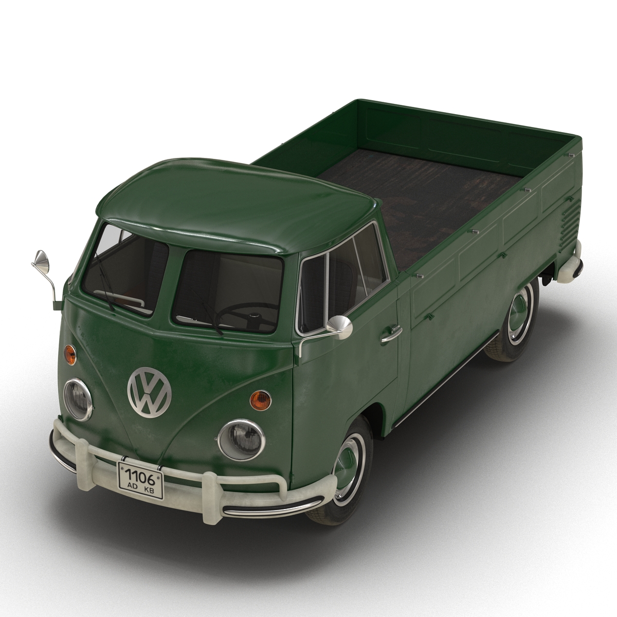 3D Volkswagen Type 2 Single Cab Pick Up Rigged Green 2