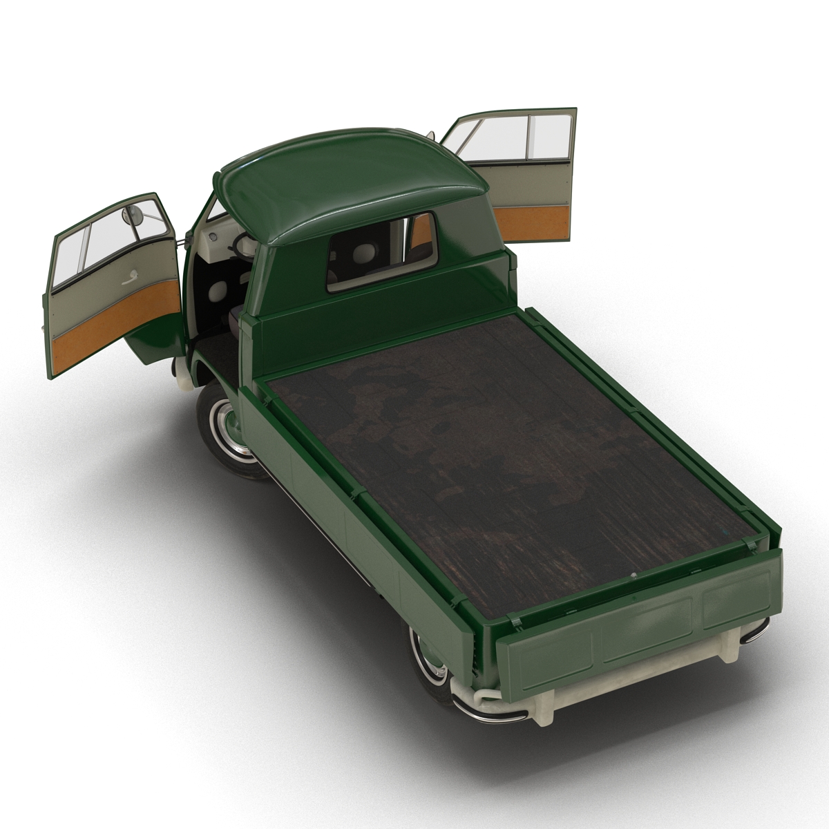 3D Volkswagen Type 2 Single Cab Pick Up Rigged Green 2