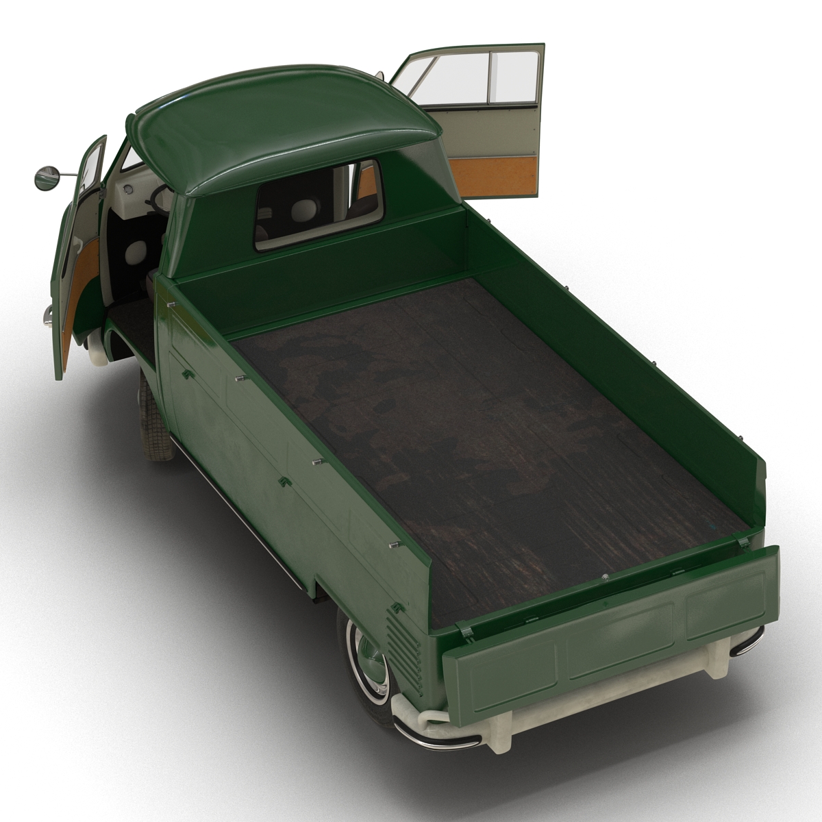 3D Volkswagen Type 2 Single Cab Pick Up Rigged Green 2