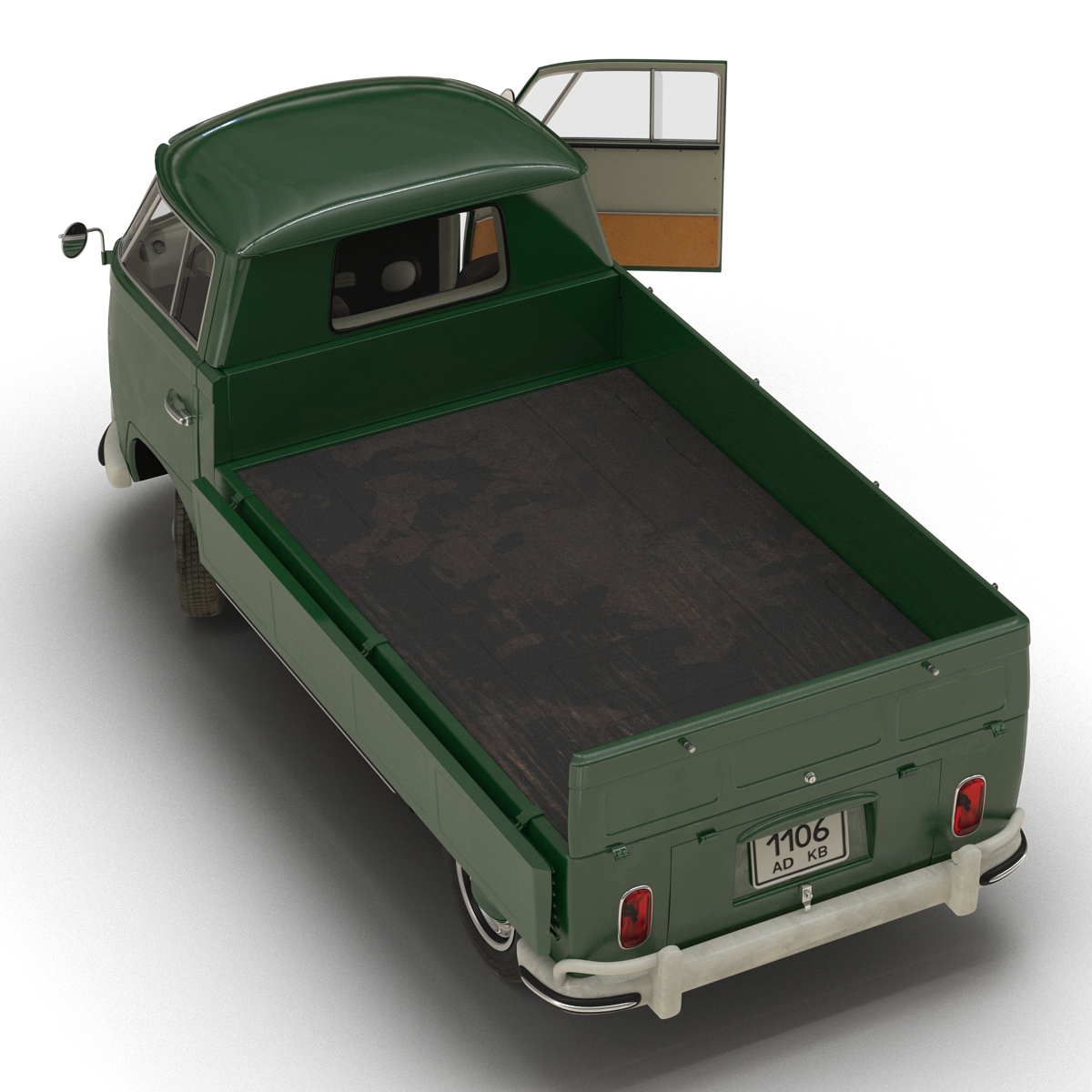 3D Volkswagen Type 2 Single Cab Pick Up Rigged Green 2