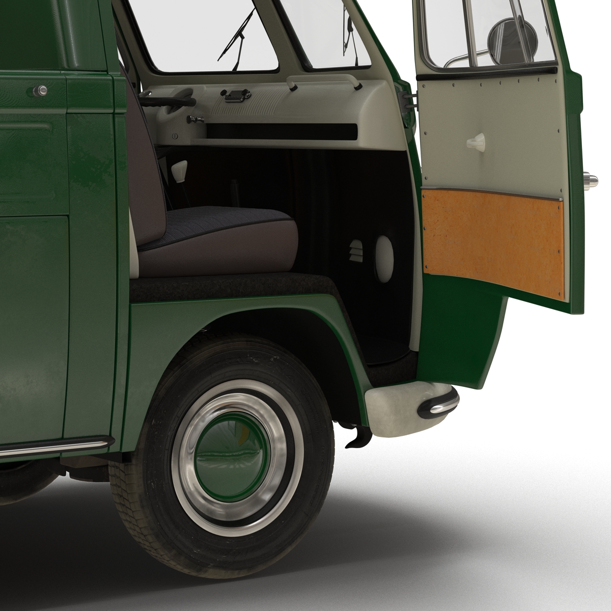 3D Volkswagen Type 2 Single Cab Pick Up Rigged Green 2