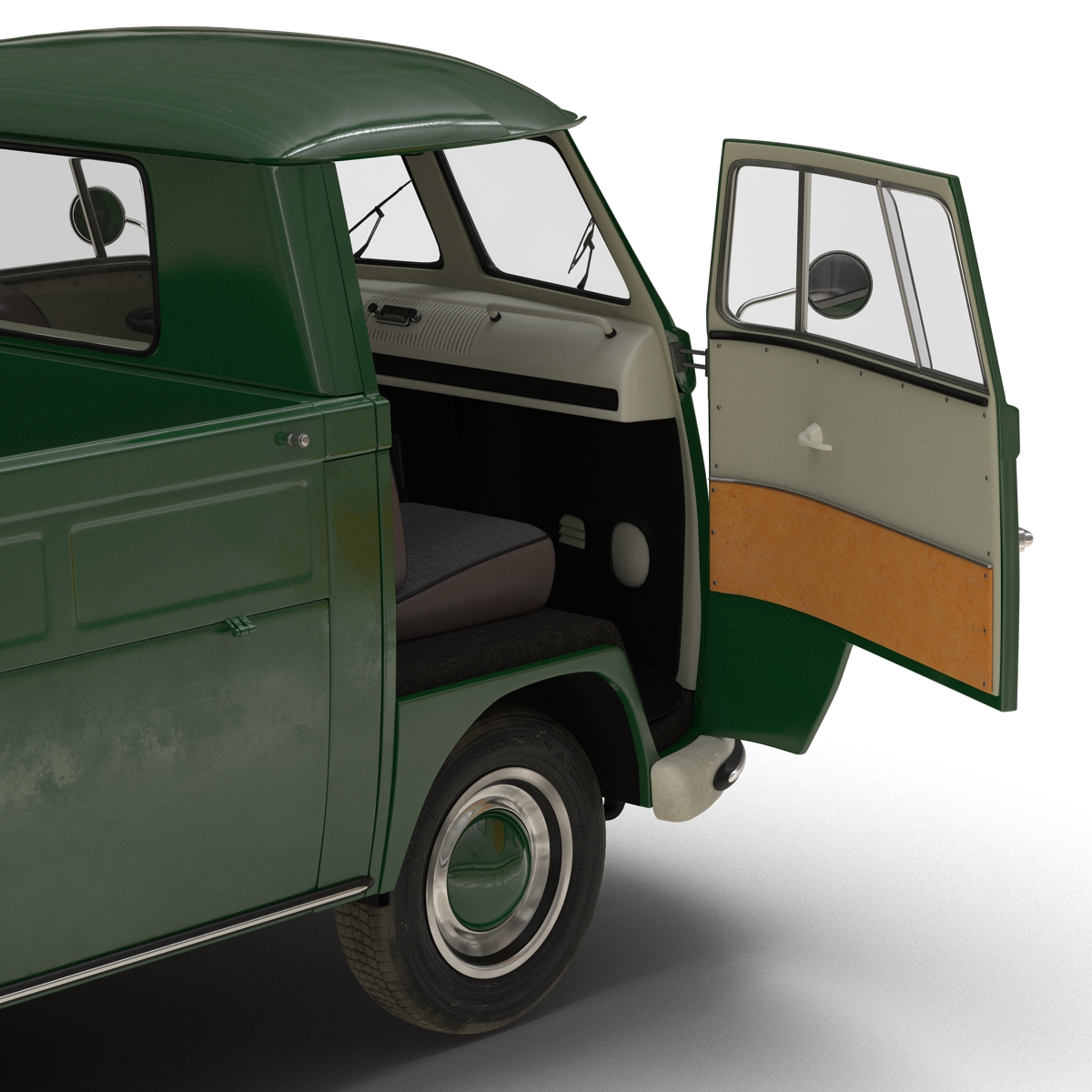 3D Volkswagen Type 2 Single Cab Pick Up Rigged Green 2