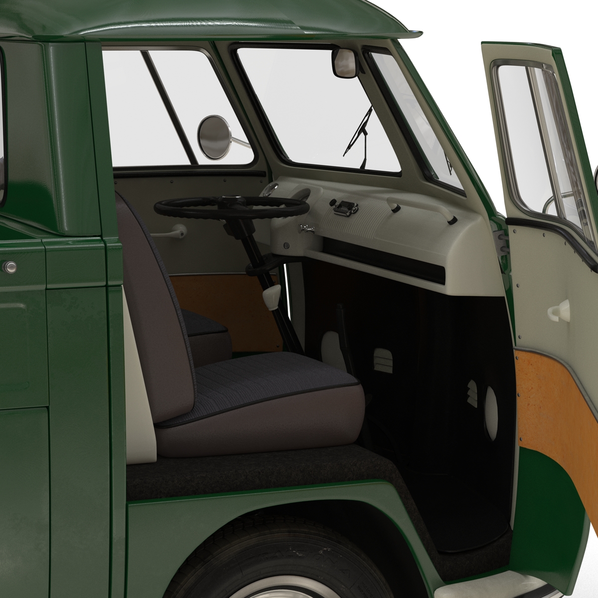 3D Volkswagen Type 2 Single Cab Pick Up Rigged Green 2