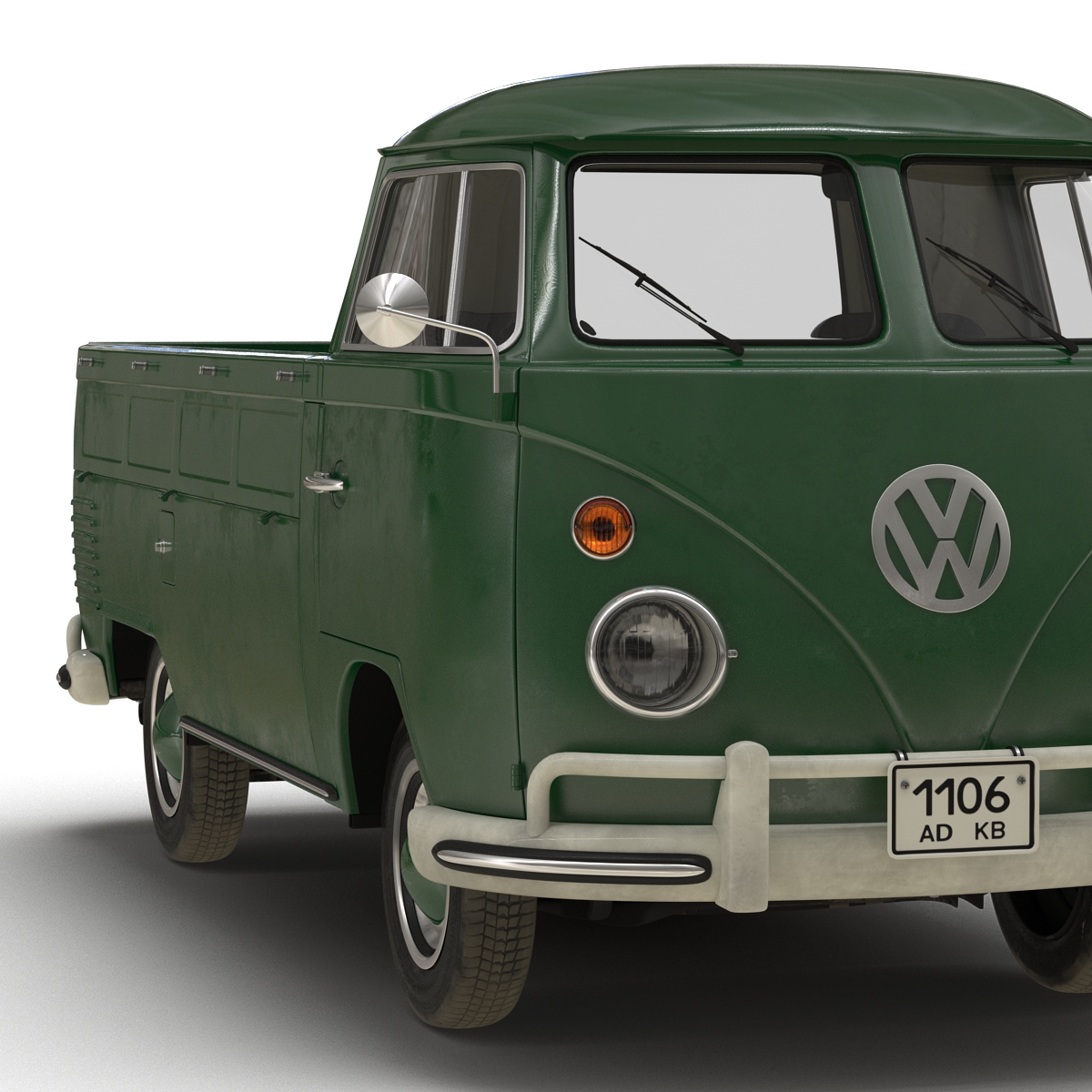 3D Volkswagen Type 2 Single Cab Pick Up Rigged Green 2
