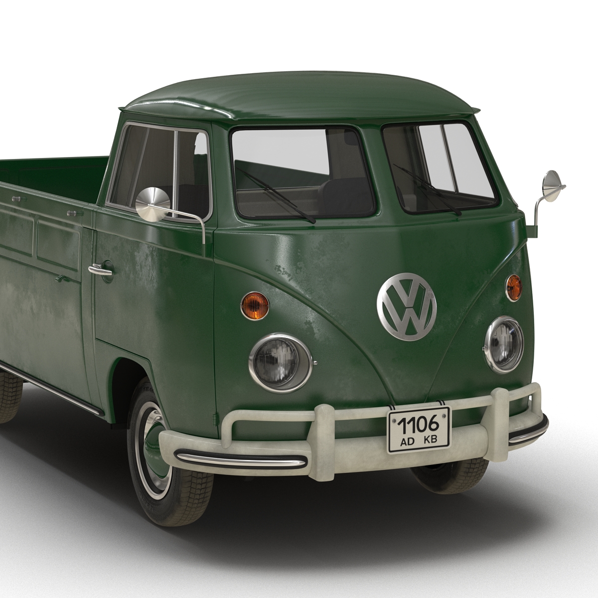 3D Volkswagen Type 2 Single Cab Pick Up Rigged Green 2