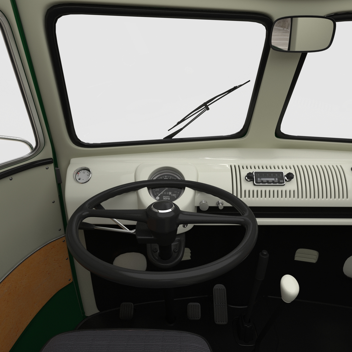 3D Volkswagen Type 2 Single Cab Pick Up Rigged Green 2