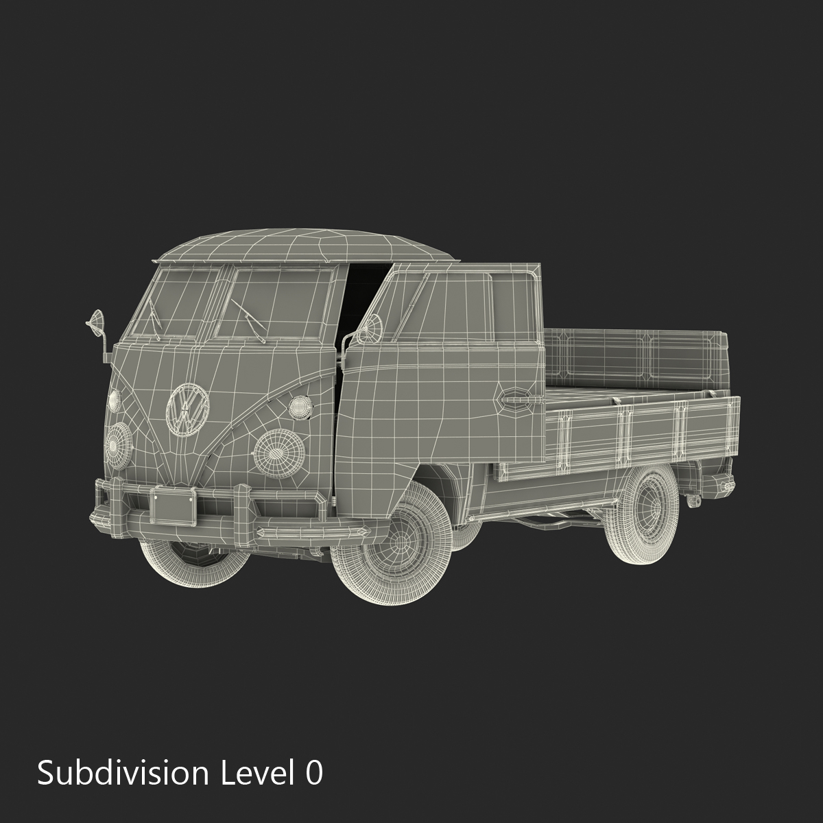 3D Volkswagen Type 2 Single Cab Pick Up Rigged Green 2