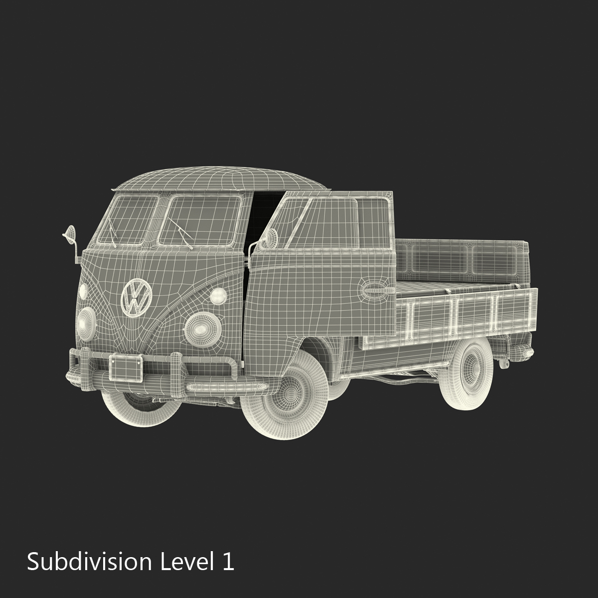 3D Volkswagen Type 2 Single Cab Pick Up Rigged Green 2
