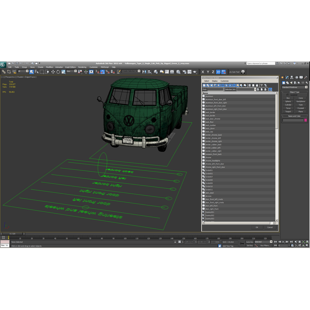 3D Volkswagen Type 2 Single Cab Pick Up Rigged Green 2
