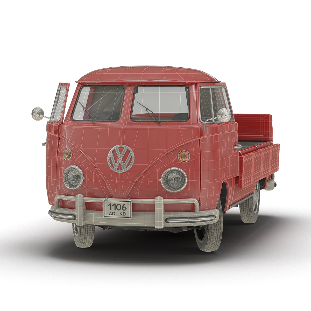 Volkswagen Type 2 Single Cab Pick Up Rigged Red 3D