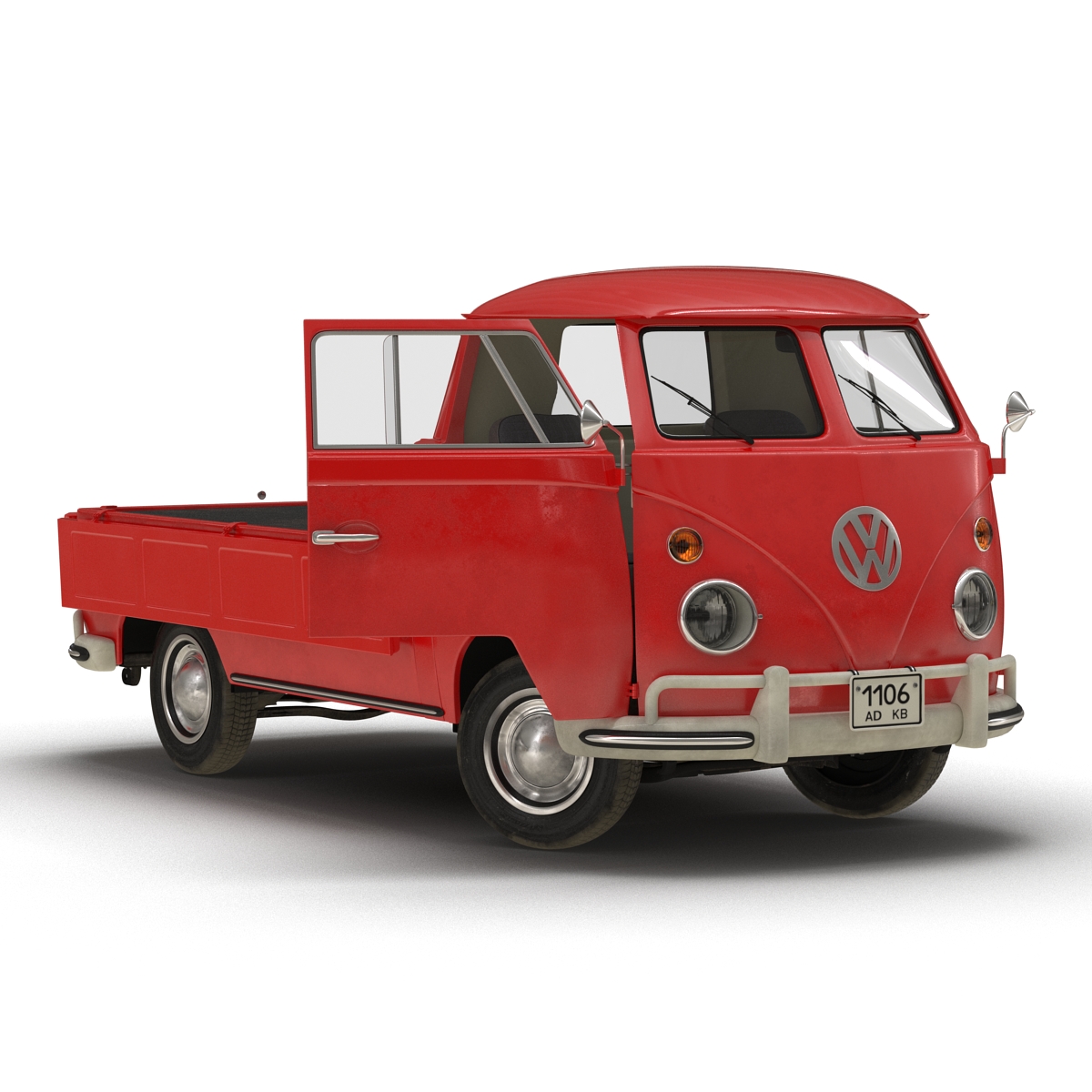 Volkswagen Type 2 Single Cab Pick Up Rigged Red 3D