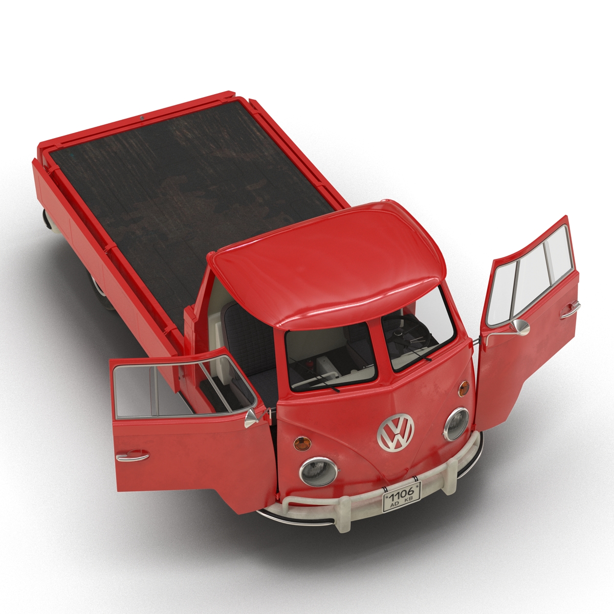 Volkswagen Type 2 Single Cab Pick Up Rigged Red 3D