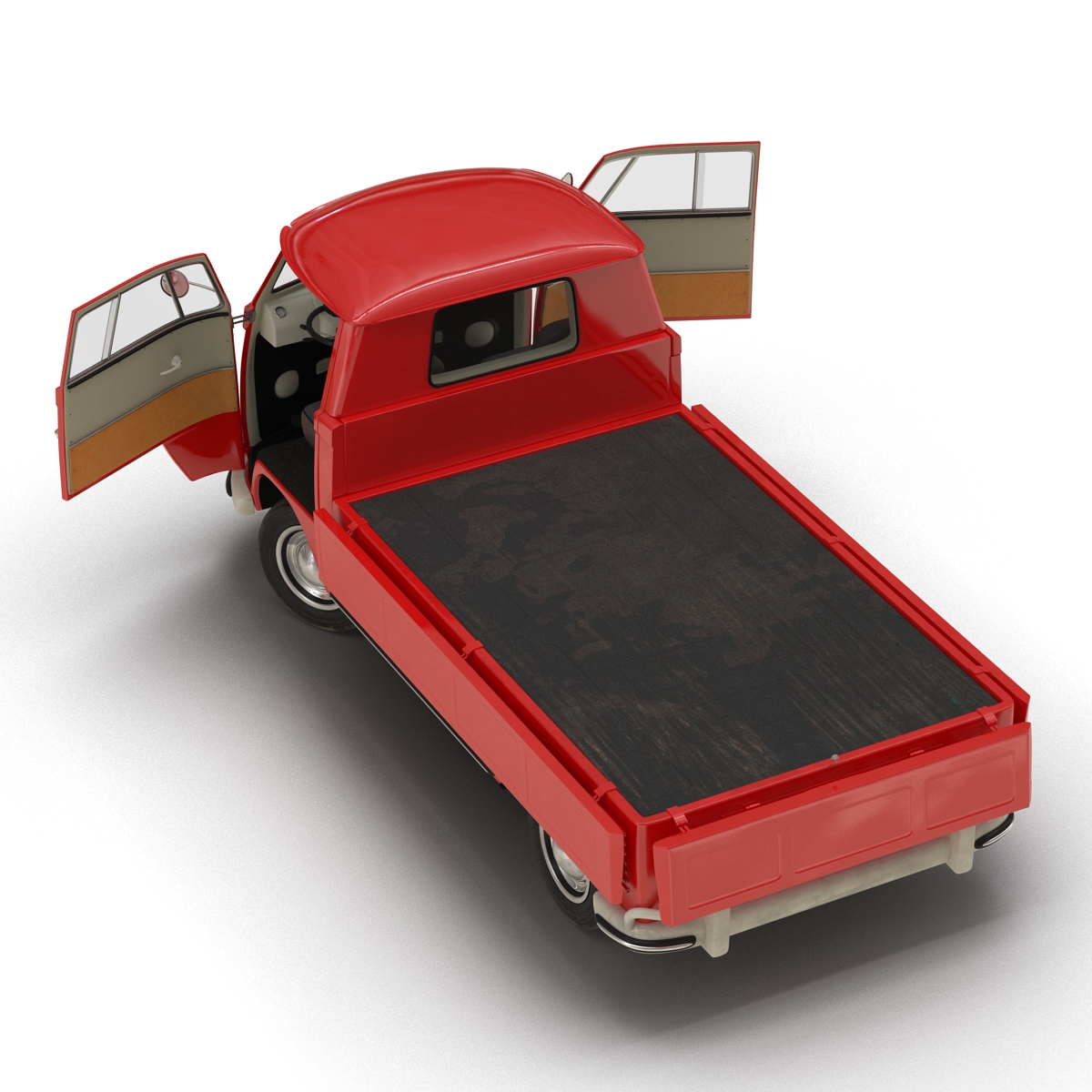 Volkswagen Type 2 Single Cab Pick Up Rigged Red 3D