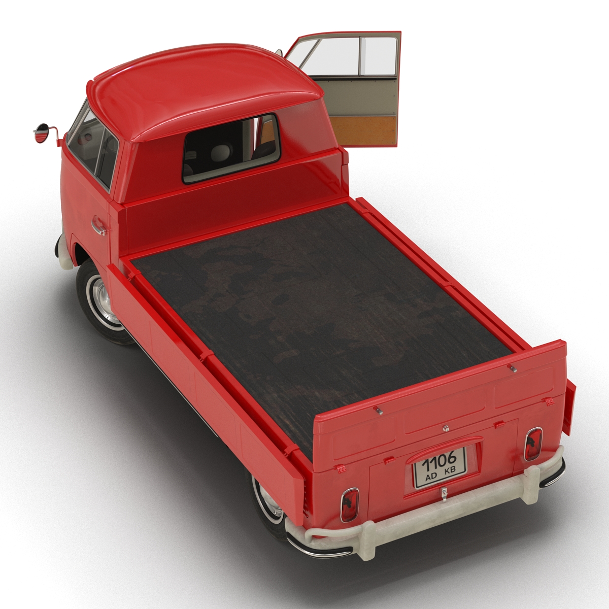 Volkswagen Type 2 Single Cab Pick Up Rigged Red 3D