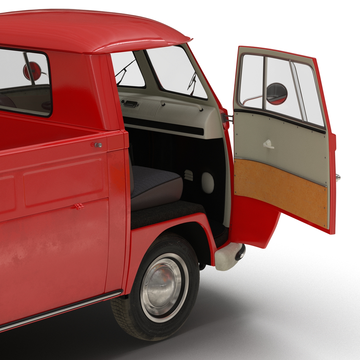 Volkswagen Type 2 Single Cab Pick Up Rigged Red 3D