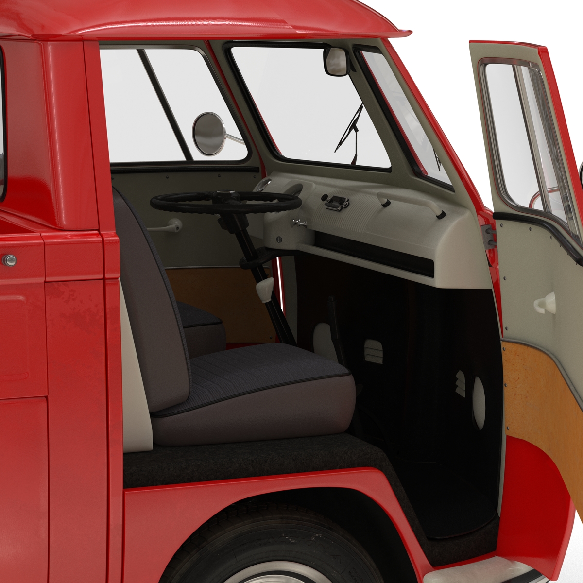 Volkswagen Type 2 Single Cab Pick Up Rigged Red 3D