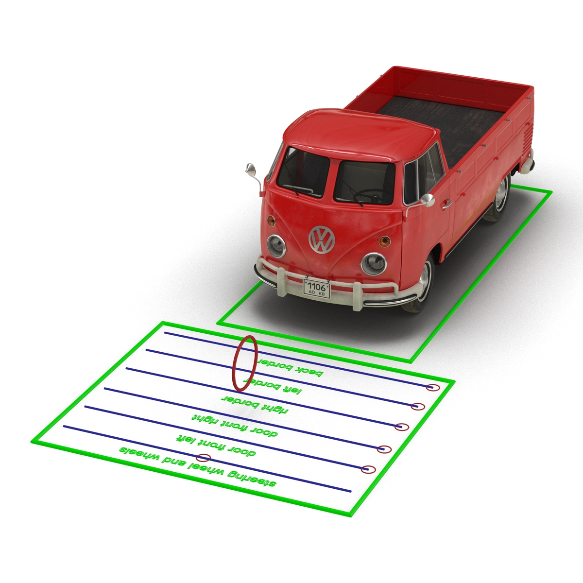 Volkswagen Type 2 Single Cab Pick Up Rigged Red 3D