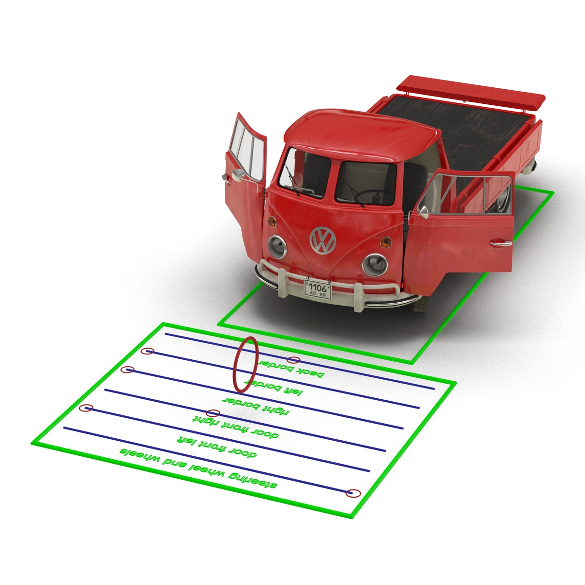 Volkswagen Type 2 Single Cab Pick Up Rigged Red 3D