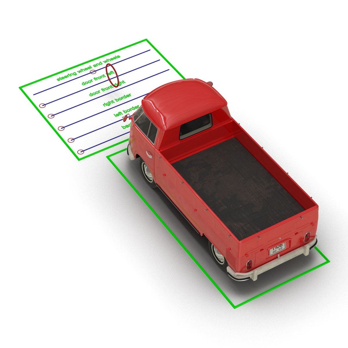 Volkswagen Type 2 Single Cab Pick Up Rigged Red 3D