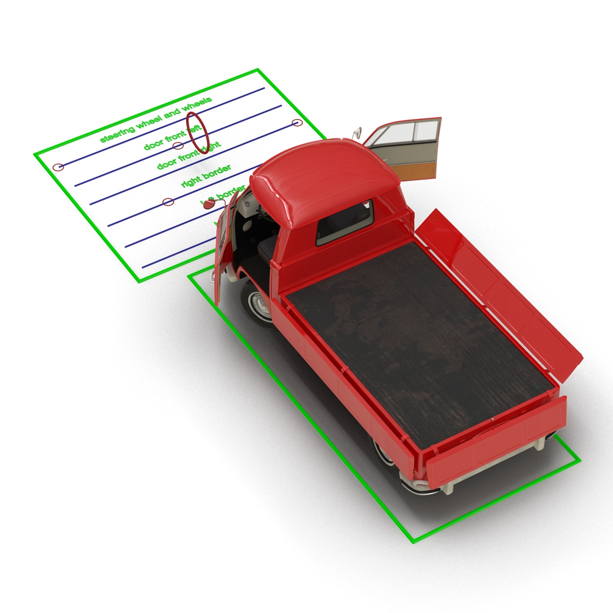 Volkswagen Type 2 Single Cab Pick Up Rigged Red 3D